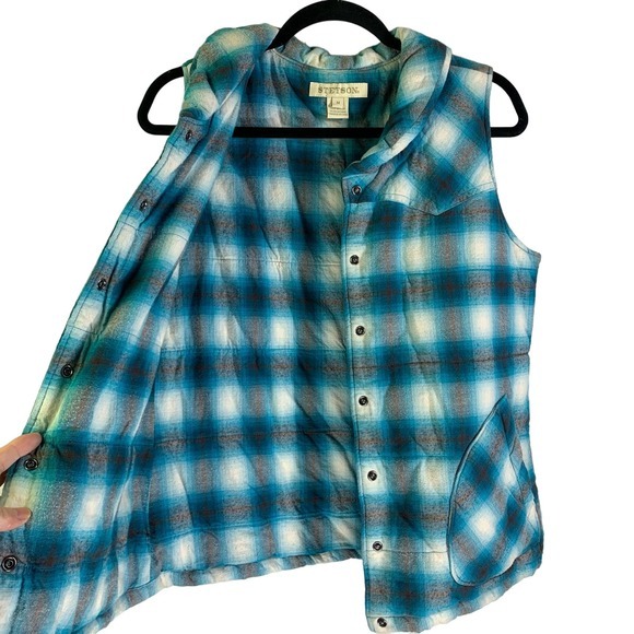 STETSON Western Cowboy‎ Cowgirl Plaid Pearl Snap Puffer Vest Jacket - Picture 10 of 14